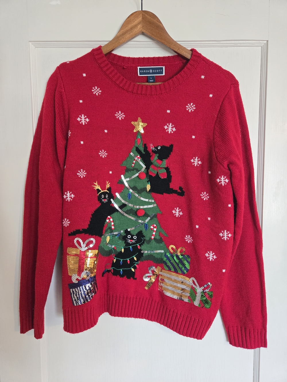 Karen Scott Red Christmas Cat Tree Sweater